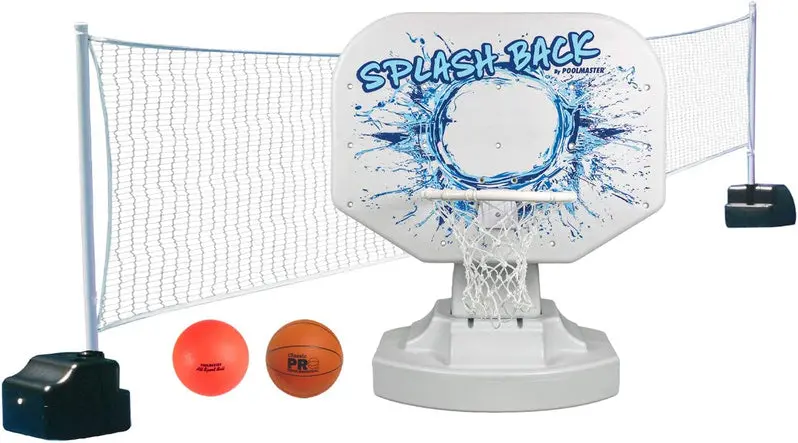 Splashback Poolside Basketball Hoop – Compact Blue Game System (34"W x 38"D x 45"H) for Backyard Recreation