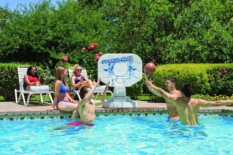 Splashback Poolside Basketball Hoop – Compact Blue Game System (34"W x 38"D x 45"H) for Backyard Recreation