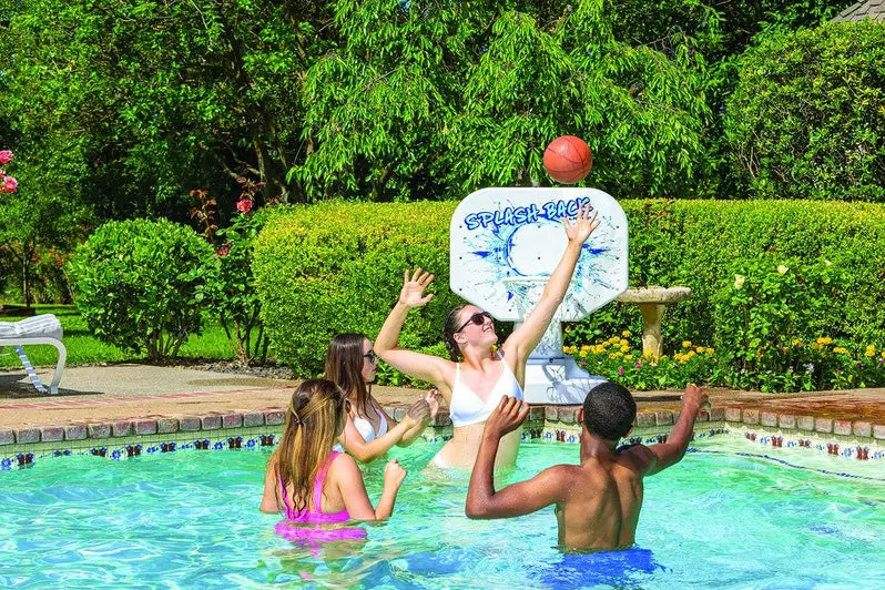Splashback Poolside Basketball Hoop – Compact Blue Game System (34"W x 38"D x 45"H) for Backyard Recreation
