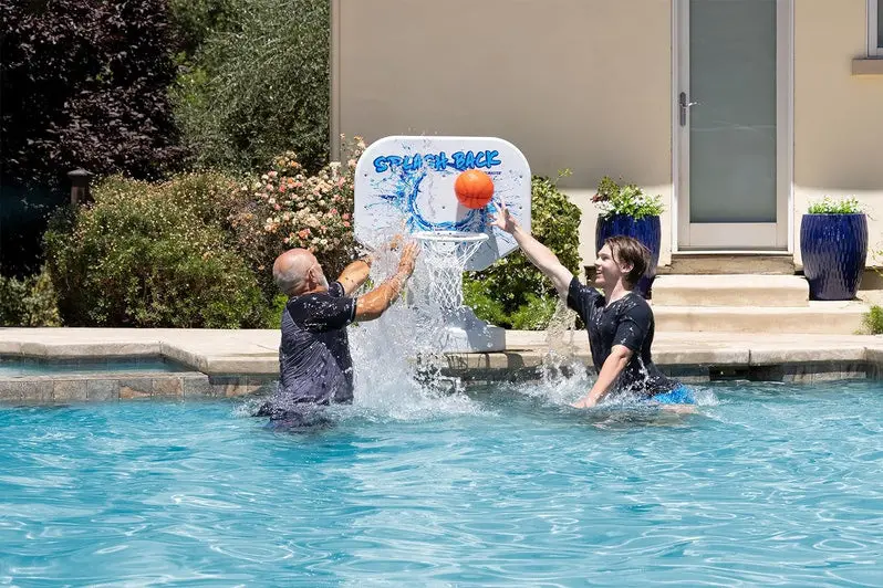 Splashback Poolside Basketball Hoop – Compact Blue Game System (34"W x 38"D x 45"H) for Backyard Recreation