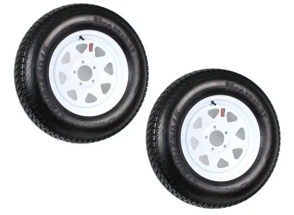 ST205/75D15 Trailer Tire and Wheel Assembly – Two-Pack, LRC Load Rating, Classic White Spoke Finish