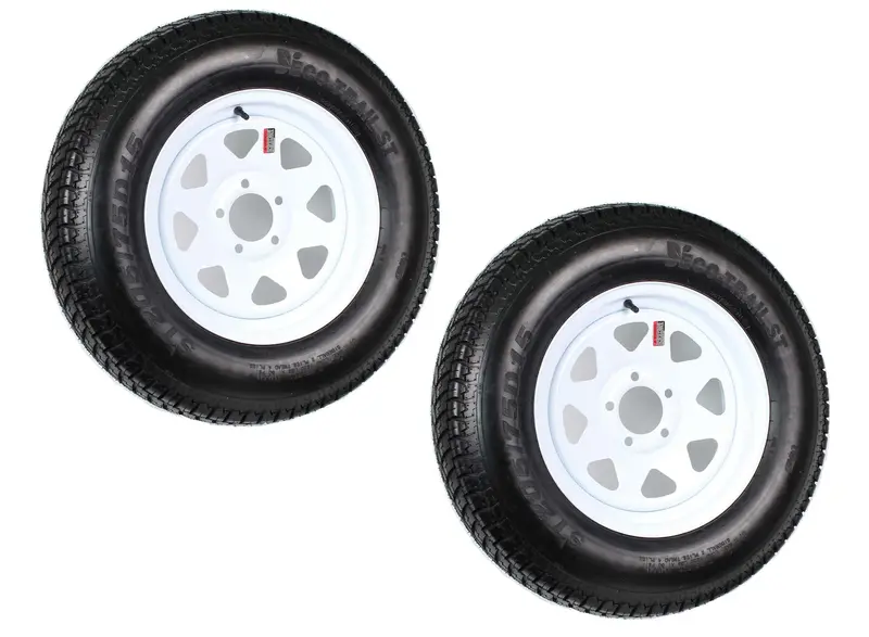 ST205/75D15 Trailer Tire and Wheel Assembly – Two-Pack, LRC Load Rating, Classic White Spoke Finish