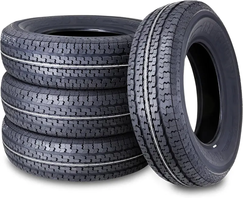 ST205/75R15 Heavy-Duty Trailer Tire Bundle (4-Pack) – Load Range E, 10-Ply with Scuff-Resistant Sidewalls