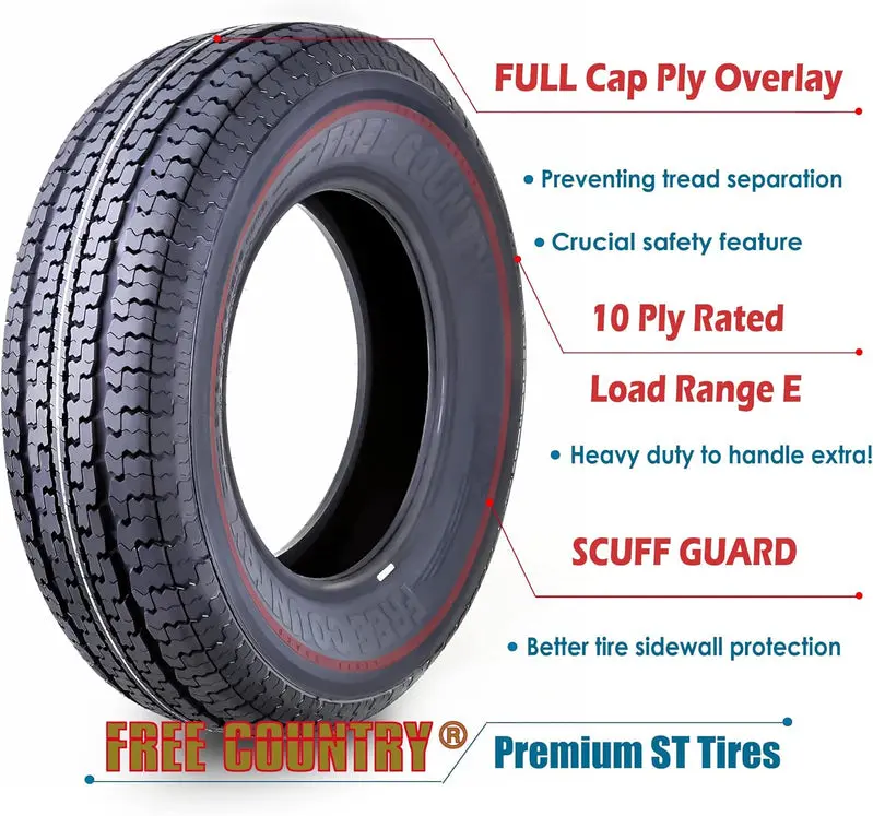 ST205/75R15 Heavy-Duty Trailer Tire Bundle (4-Pack) – Load Range E, 10-Ply with Scuff-Resistant Sidewalls