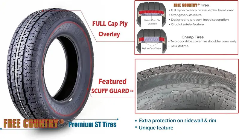 ST205/75R15 Heavy-Duty Trailer Tire Bundle (4-Pack) – Load Range E, 10-Ply with Scuff-Resistant Sidewalls