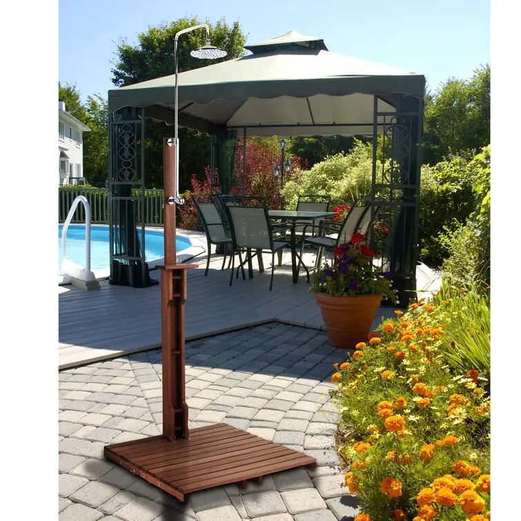 Stainless Steel Freestanding Outdoor Shower – Tall 94.5" Model with Integrated Duckboard Flooring