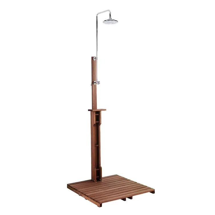 Stainless Steel Freestanding Outdoor Shower – Tall 94.5" Model with Integrated Duckboard Flooring