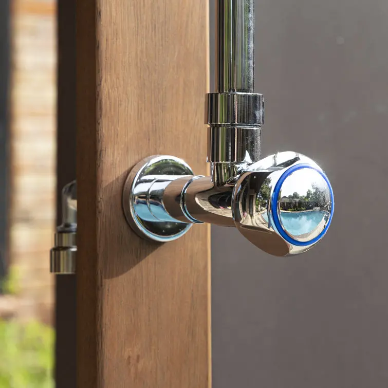 Stainless Steel Freestanding Outdoor Shower – Tall 94.5" Model with Integrated Duckboard Flooring