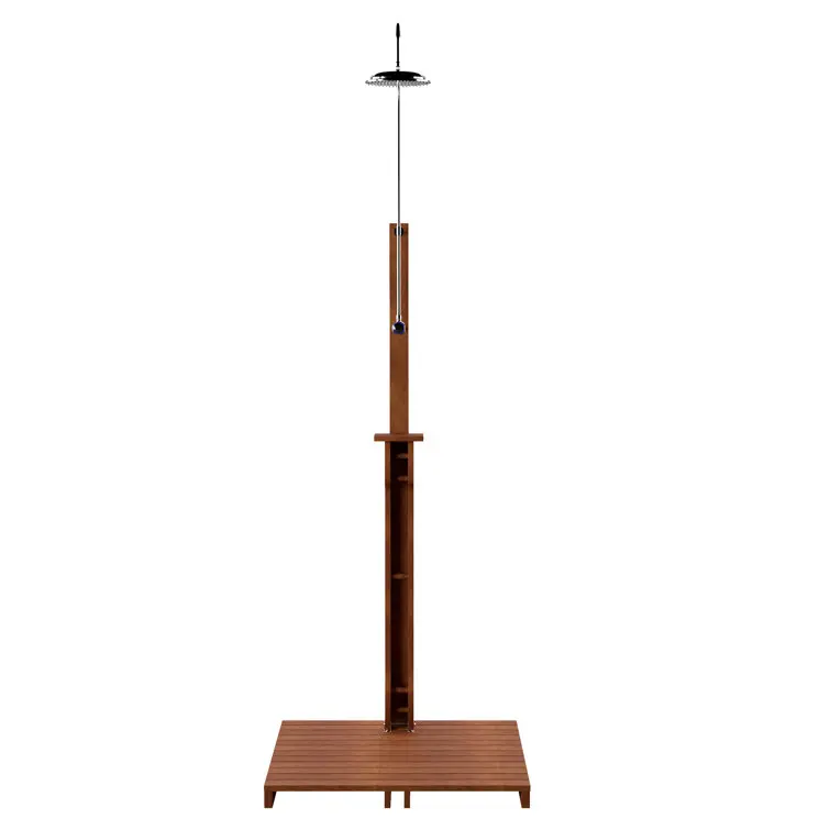 Stainless Steel Freestanding Outdoor Shower – Tall 94.5" Model with Integrated Duckboard Flooring