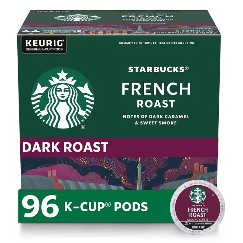 Starbucks French Roast K-Cup Pods – Dark Roast Arabica Coffee, 96-Count Box Compatible with Keurig Brewers