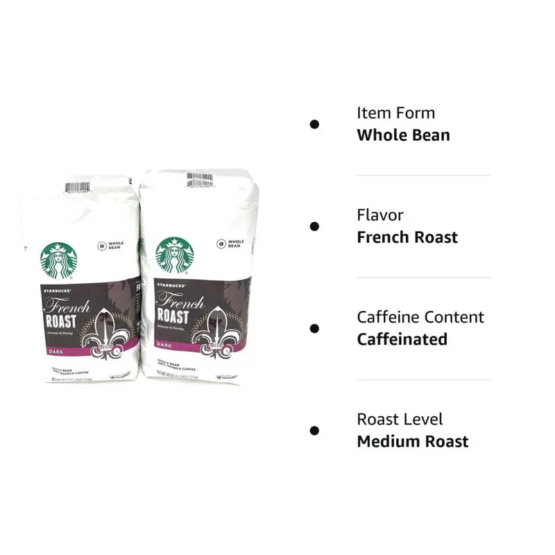 Starbucks French Roast Whole Bean Coffee – 80 oz (2 × 40 oz) Pack, Bold Smoky Dark Roast, 100% Arabica