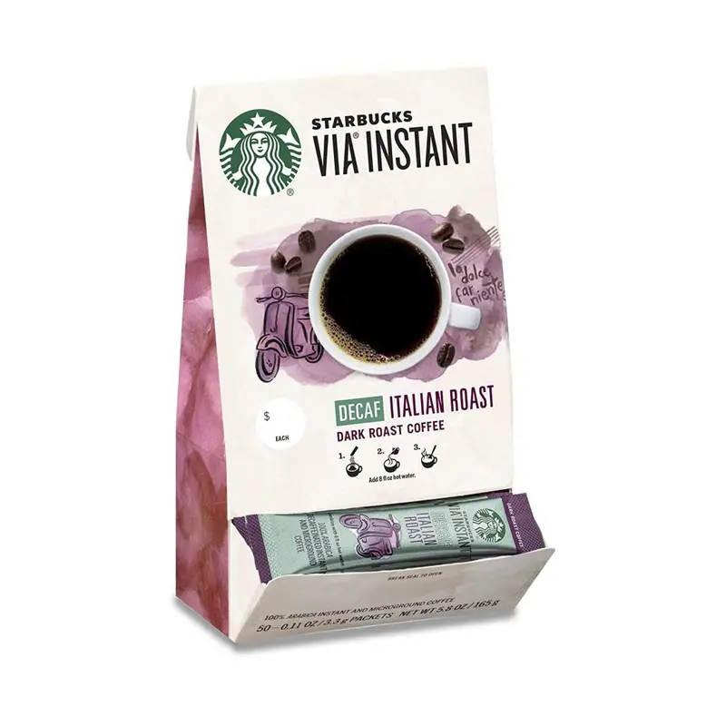 Starbucks VIA Instant Italian Roast Decaf – Rich Dark Roast Arabica, 50 Individually Wrapped Single-Serve Packets