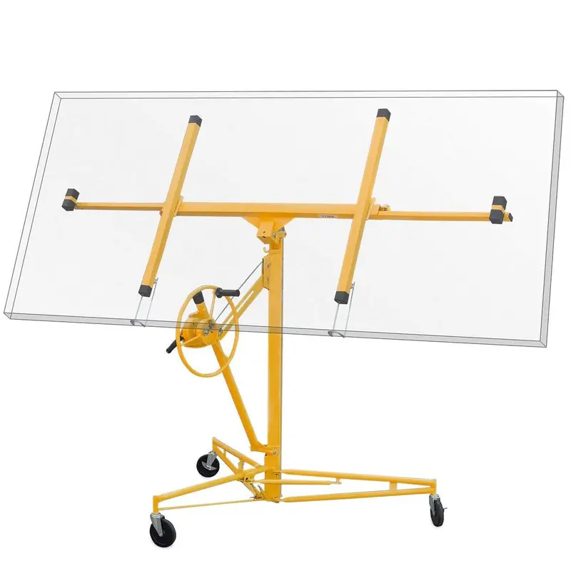 Stark USA 65044 Rolling Drywall Lift – Heavy-Duty 11-Foot Sheetrock Hoist Jack in Bright Yellow for Efficient Wall Installation