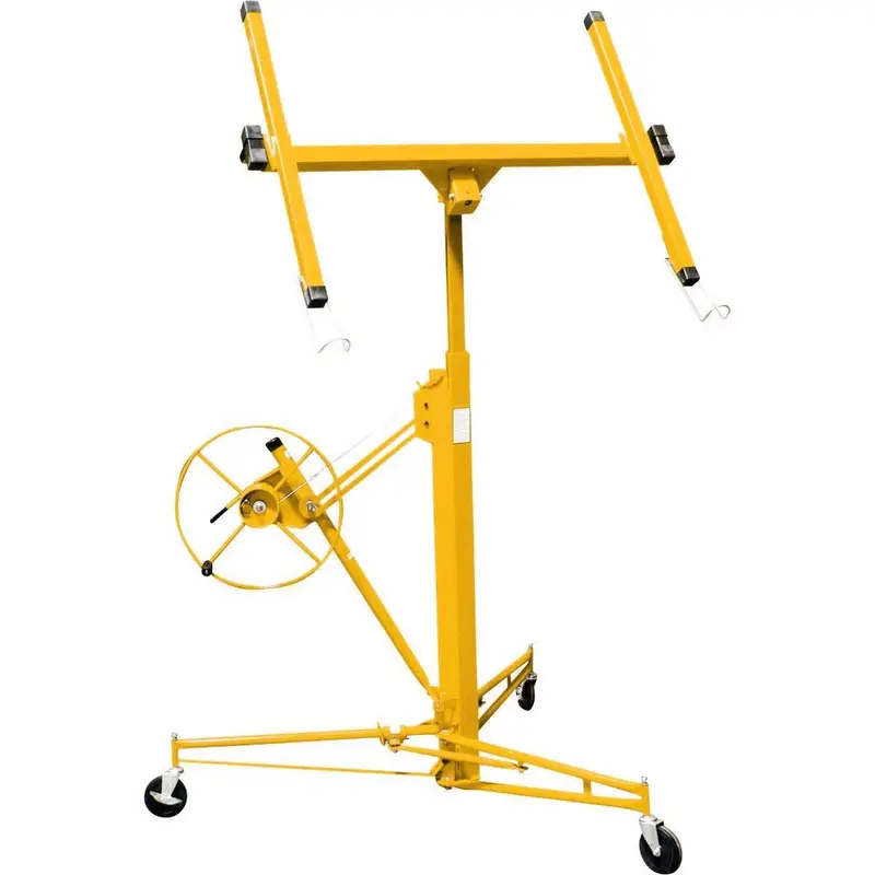 Stark USA 65044 Rolling Drywall Lift – Heavy-Duty 11-Foot Sheetrock Hoist Jack in Bright Yellow for Efficient Wall Installation