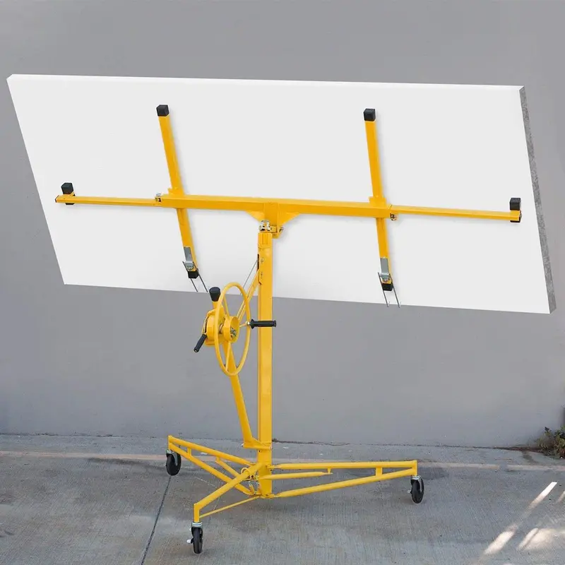 Stark USA 65044 Rolling Drywall Lift – Heavy-Duty 11-Foot Sheetrock Hoist Jack in Bright Yellow for Efficient Wall Installation
