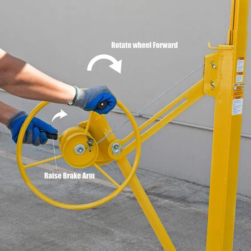 Stark USA 65044 Rolling Drywall Lift – Heavy-Duty 11-Foot Sheetrock Hoist Jack in Bright Yellow for Efficient Wall Installation