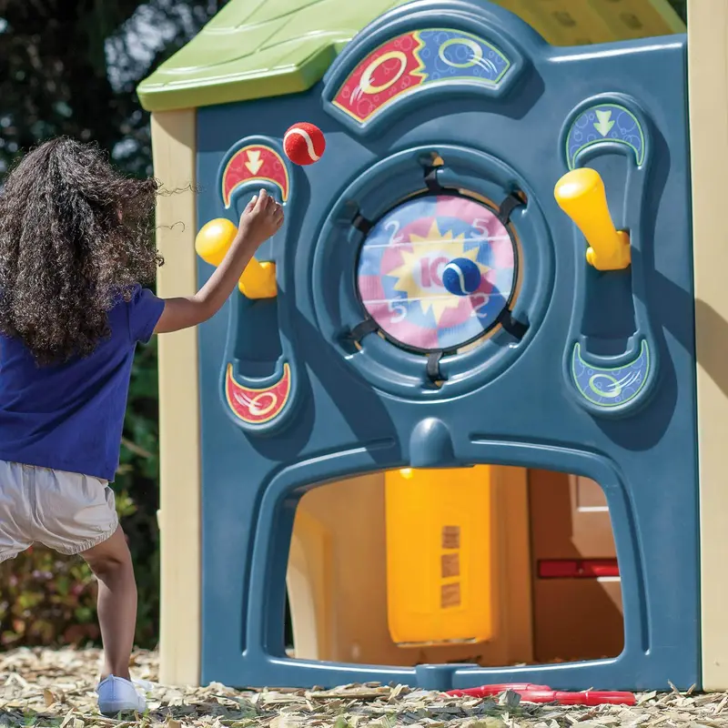Step2 Neighborhood Fun Center – Outdoor Playhouse with Slide, Brown Finish, Designed for Active Kids’ Imaginative Play