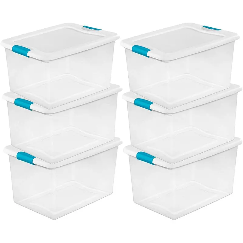 Sterilite 64-Quart Clear Storage Totes with Lids – Set of Six Heavy-Duty Stackable Bins