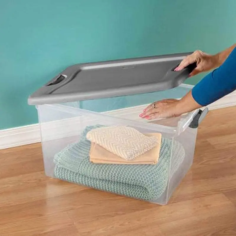 Sterilite 64-Quart Clear Storage Totes with Lids – Set of Six Heavy-Duty Stackable Bins