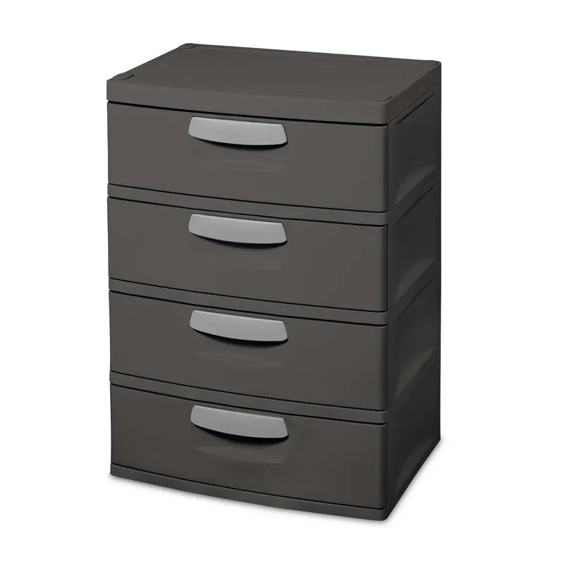 Sterilite Heavy-Duty 4-Drawer Modular Storage Unit – Flat Gray, BPA-Free Plastic Organizer