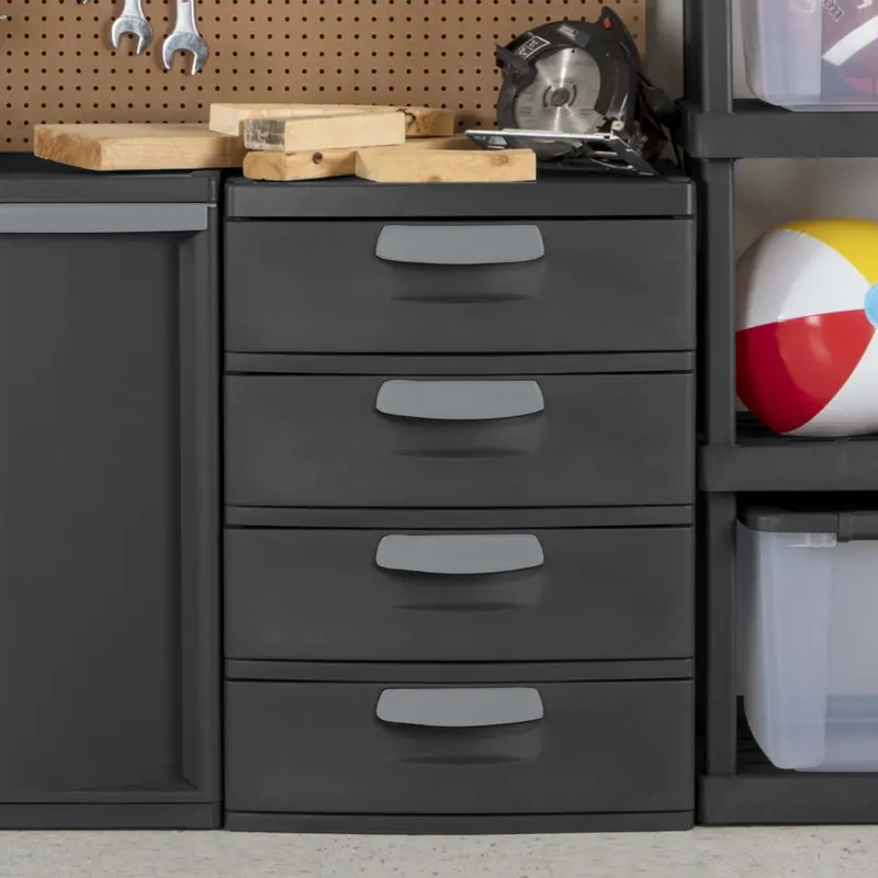 Sterilite Heavy-Duty 4-Drawer Modular Storage Unit – Flat Gray, BPA-Free Plastic Organizer