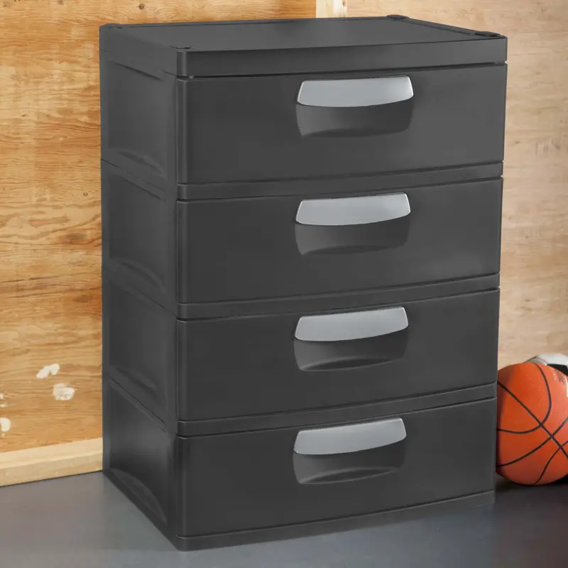Sterilite Heavy-Duty 4-Drawer Modular Storage Unit – Flat Gray, BPA-Free Plastic Organizer
