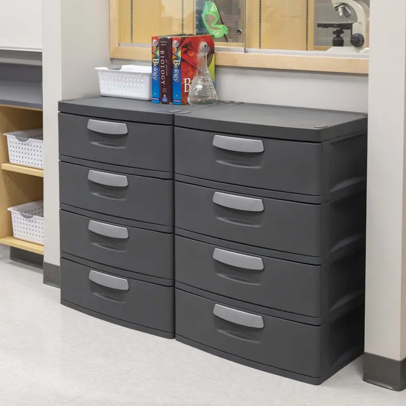 Sterilite Heavy-Duty 4-Drawer Modular Storage Unit – Flat Gray, BPA-Free Plastic Organizer