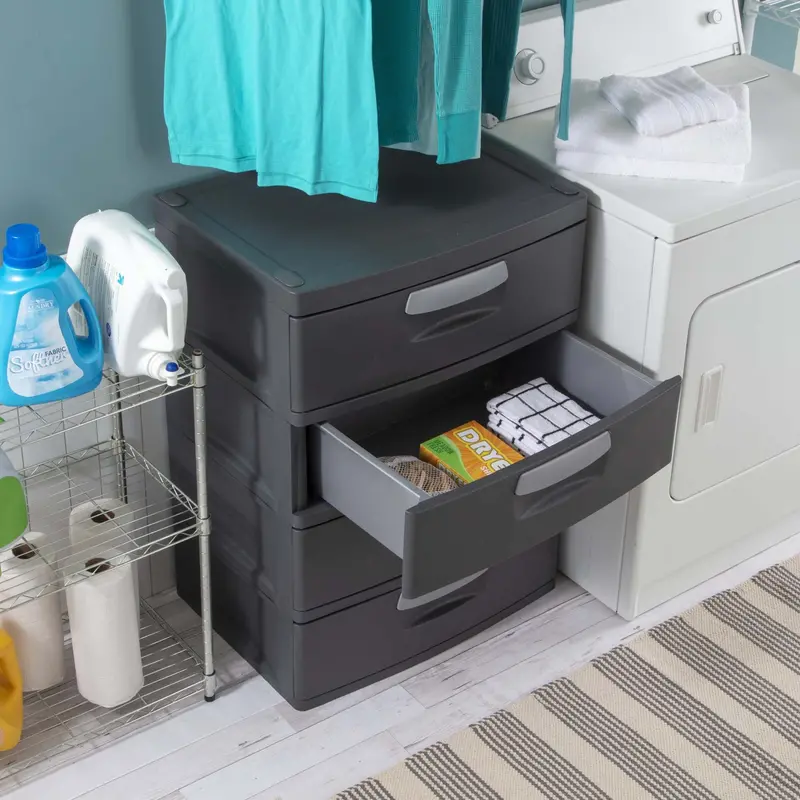 Sterilite Heavy-Duty 4-Drawer Modular Storage Unit – Flat Gray, BPA-Free Plastic Organizer
