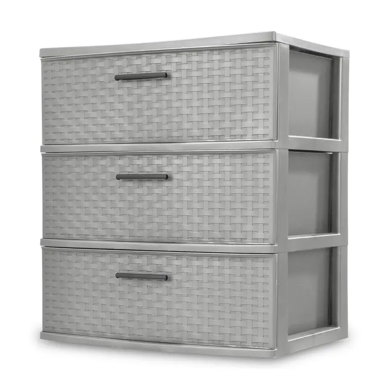 Sterilite Wide-Profile 3-Drawer Cabinet in Cement Weave Finish