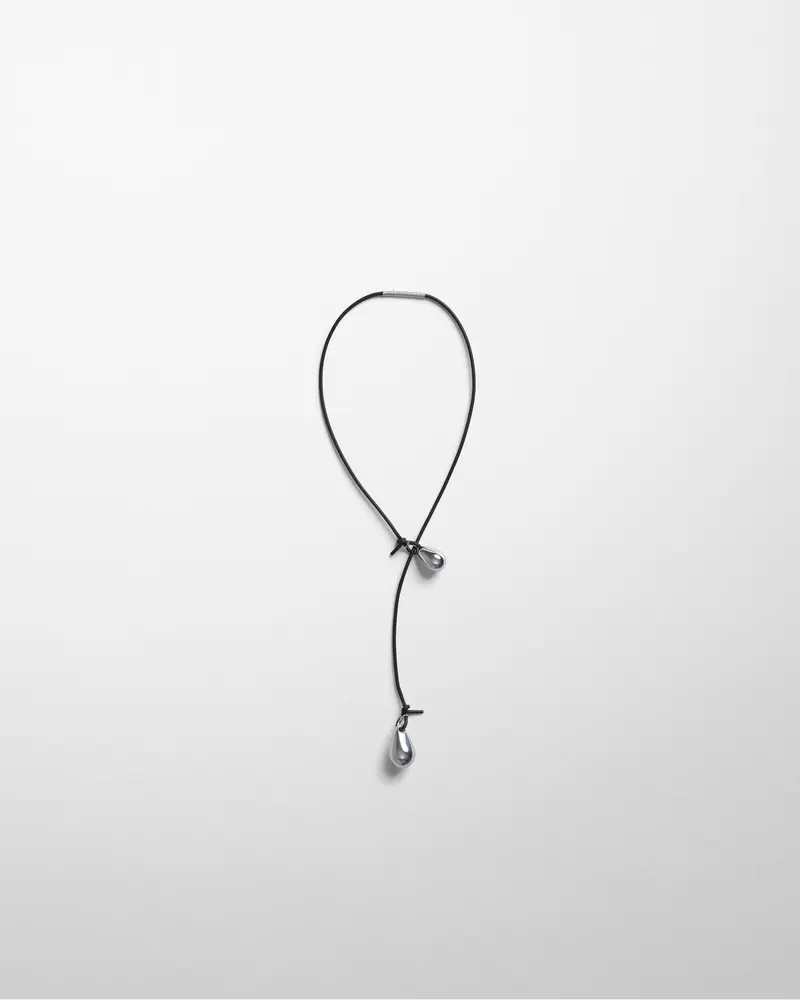 Sterling Silver Pebble Duo Pendant Necklace With Black Leather Cord