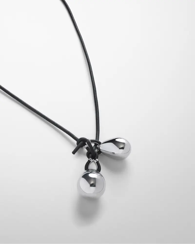 Sterling Silver Pebble Duo Pendant Necklace With Black Leather Cord 2