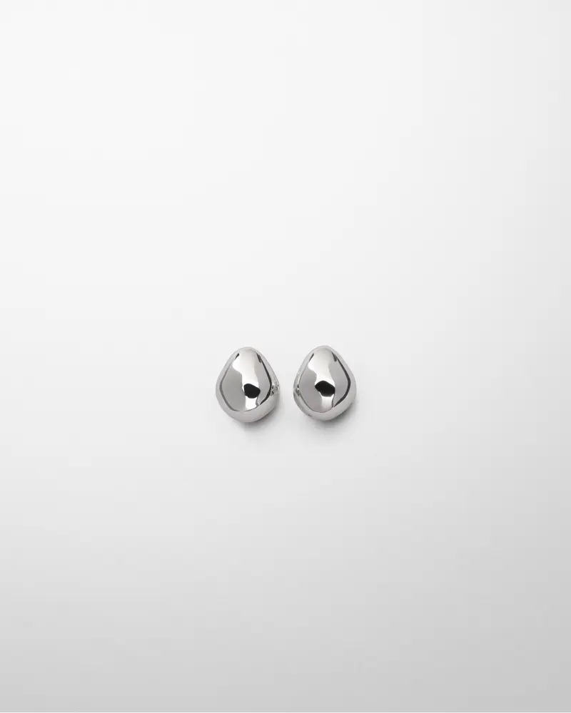 Sterling Silver Pebble-Shaped Stud Earrings For Pierced Ears