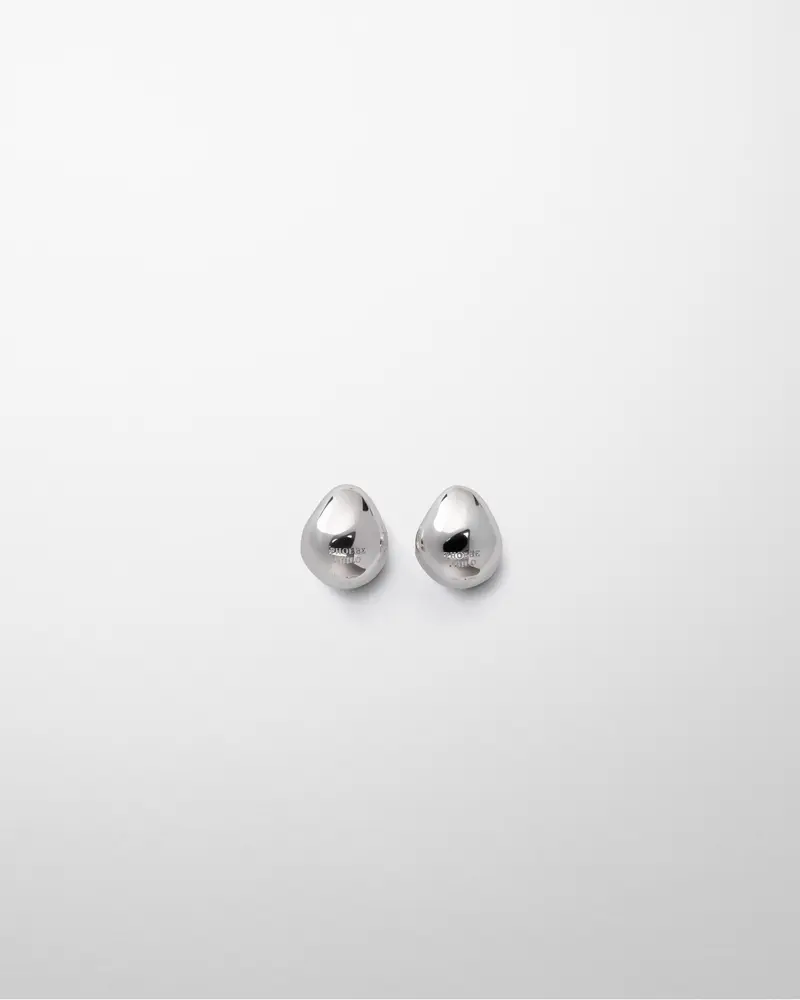 Sterling Silver Pebble-Shaped Stud Earrings For Pierced Ears 2