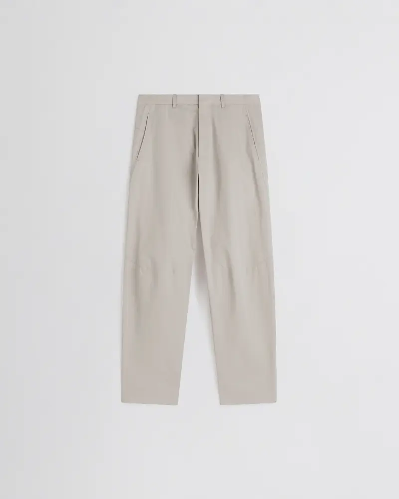 Stone Cotton Arch-Trouser With Curved Leg Design
