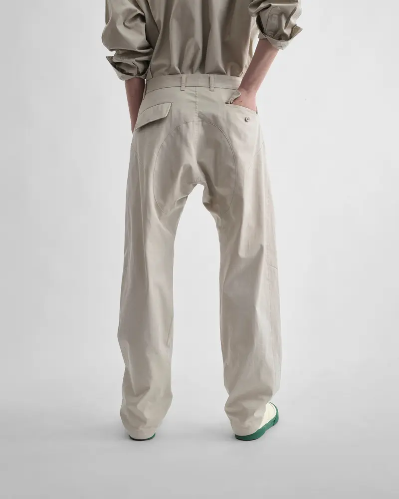 Stone Cotton Arch-Trouser With Curved Leg Design