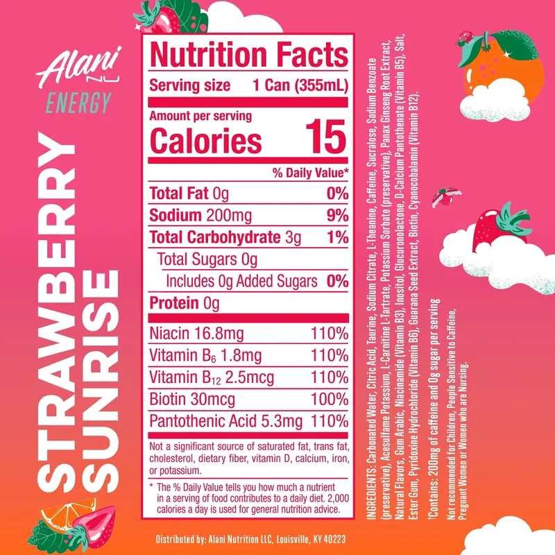 Strawberry Sunrise Energy Drink – Crisp, Fruity Refreshment, 12 fl oz Cans, 24-Count