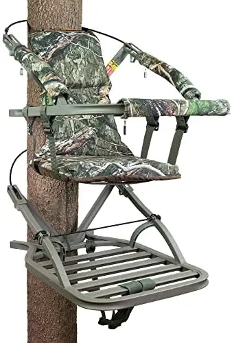 Summit Viper SD Climbing Treestand – Lightweight Aluminum Frame, Padded Seat, 300 lb Weight Limit + Safety Harness