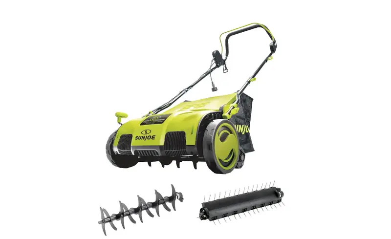 Sun Joe AJ805E Electric Lawn Dethatcher – 15-Inch Working Width, 13-Amp Motor, and Integrated Grass Collection Bag