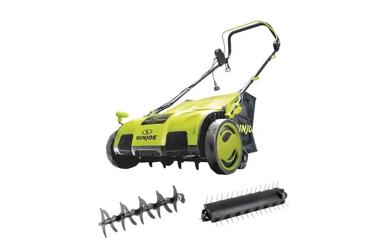 Sun Joe AJ805E Electric Lawn Dethatcher – 15-Inch Working Width, 13-Amp Motor, and Integrated Grass Collection Bag