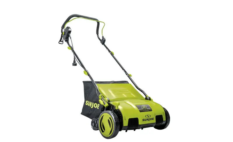 Sun Joe AJ805E Electric Lawn Dethatcher – 15-Inch Working Width, 13-Amp Motor, and Integrated Grass Collection Bag