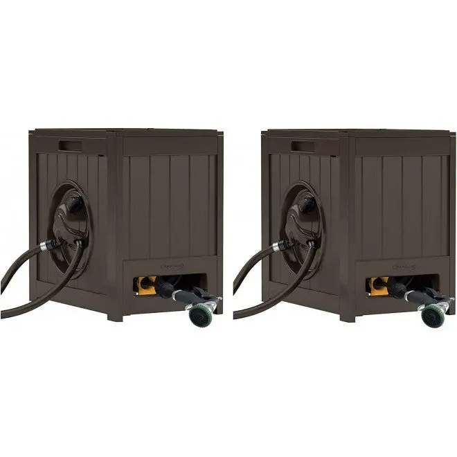 Suncast Aquawinder Auto-Rewind Hose Reel – 125 ft Capacity, Water-Driven Mechanism, Java Finish (Twin Pack)