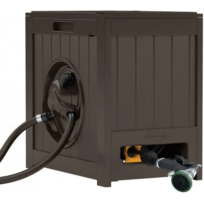 Suncast Aquawinder Auto-Rewind Hose Reel – 125 ft Capacity, Water-Driven Mechanism, Java Finish (Twin Pack)