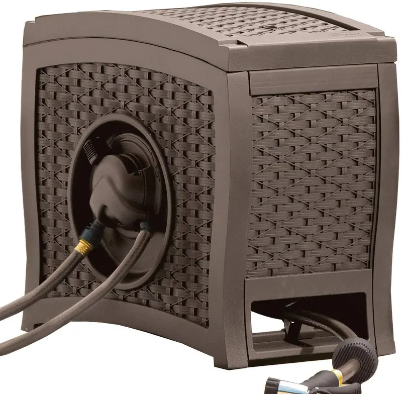 Suncast Aquawinder Water-Powered Hose Reel – Hands-Free Retractable Design in Wicker-Style Java Finish
