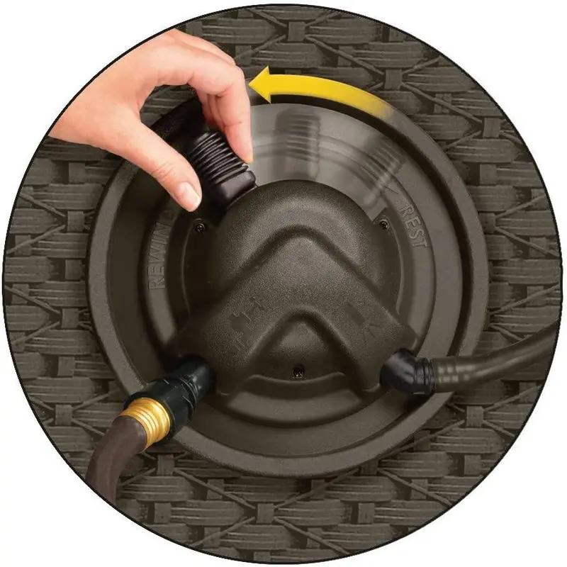 Suncast Aquawinder Water-Powered Hose Reel – Hands-Free Retractable Design in Wicker-Style Java Finish