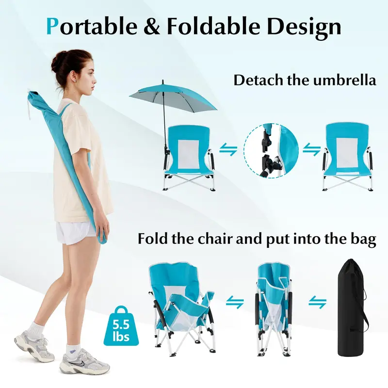 Sunshade-Integrated Folding Lawn Chair – Adjustable Canopy for Camping and Outdoor Use