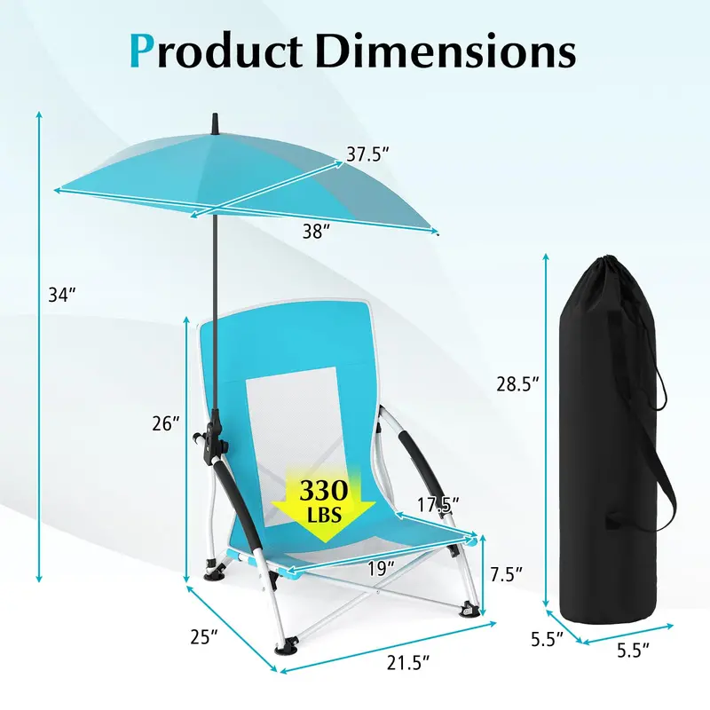 Sunshade-Integrated Folding Lawn Chair – Adjustable Canopy for Camping and Outdoor Use