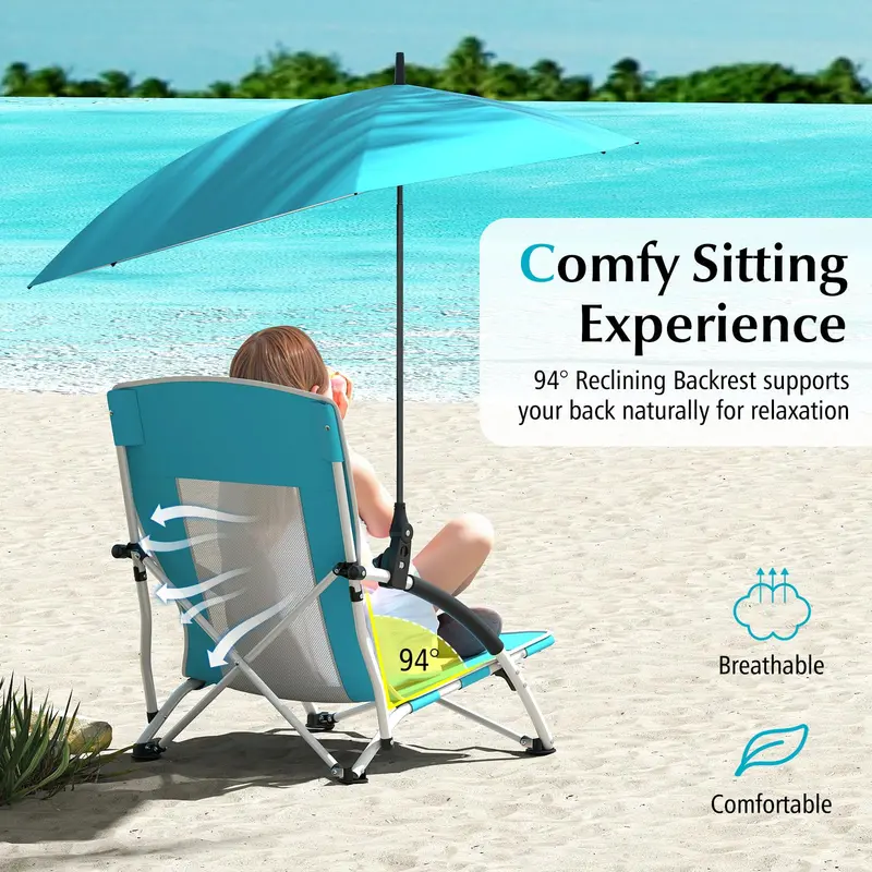 Sunshade-Integrated Folding Lawn Chair – Adjustable Canopy for Camping and Outdoor Use