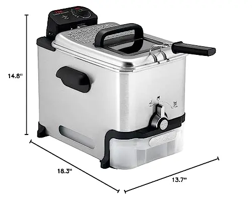 T-Fal Ultimate Steel Deep Fryer – 3.5-Liter Capacity with Removable Basket, Optimized for Up to 2.6 lbs of Food