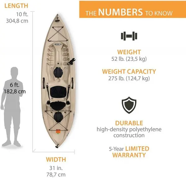 Tamarack Angler 100 Fishing Kayak – 10-Foot UV-Stabilized HDPE Hull with Paddles, Ergonomic Adjustable Seat, and Integrated Rod Holders (Tan)