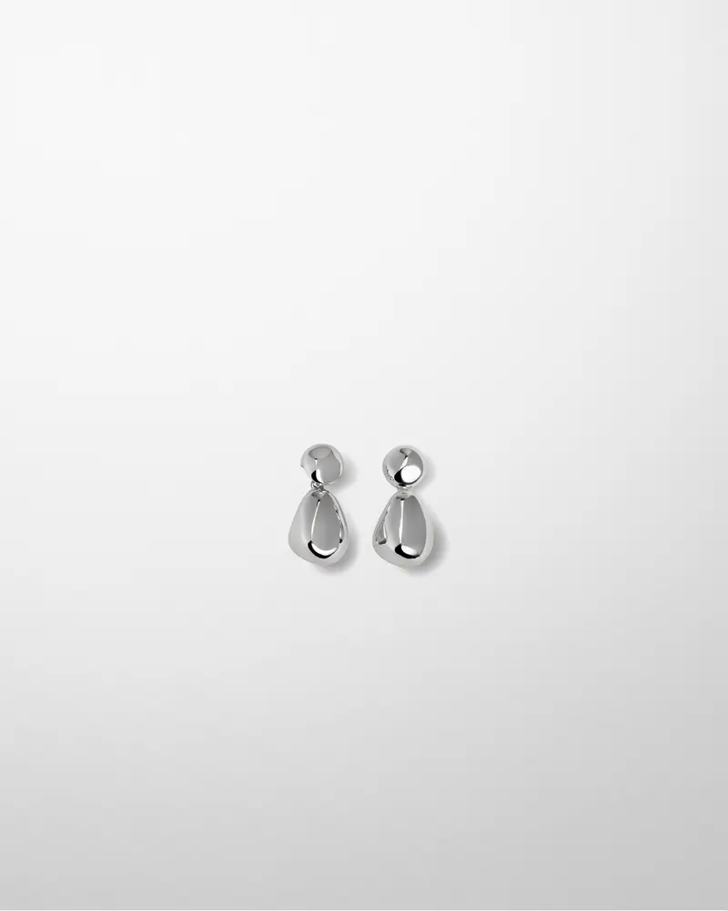 Textured Double Ball Drop Earrings In Sterling Silver